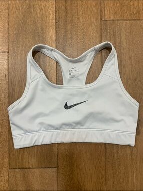 Nike White Dri-FIT Racerback Sports Bra with Black Swoosh Size Small